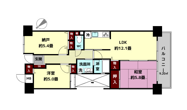 ライオンズマンション学園前第２の間取り