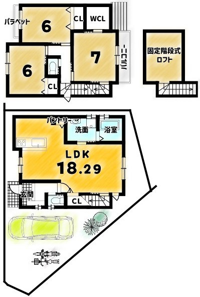 太秦井戸ケ尻町の土地図＋建物プラン例