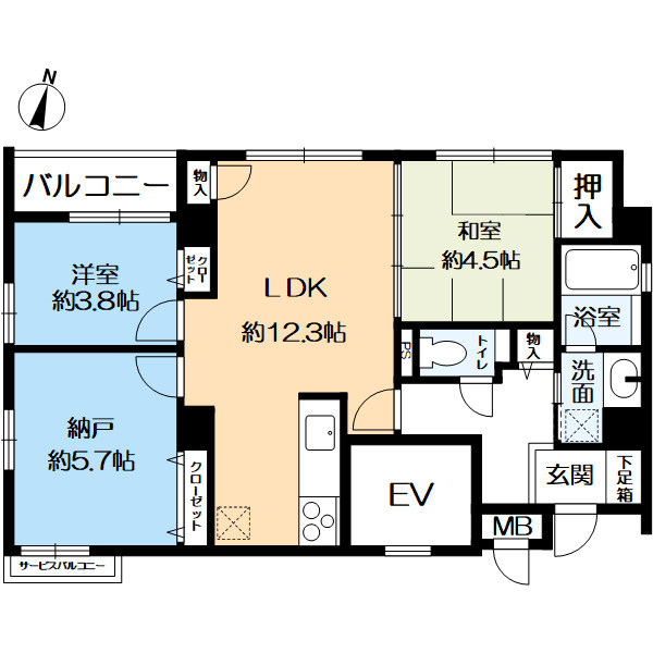 ロイヤル甲東園の間取り|角住戸です