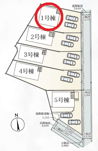 西尾市平口町第1　新築分譲住宅　全5棟　1号棟の区画図