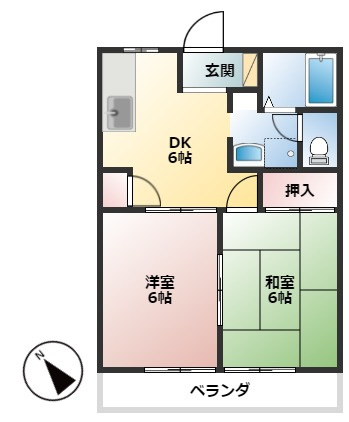 エルメゾンⅢの間取り|2DKです