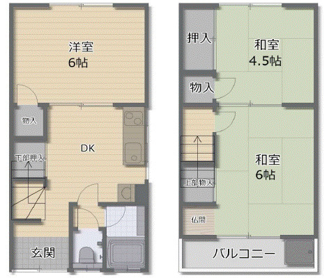 東大阪市若草町中古テラスハウスの間取り