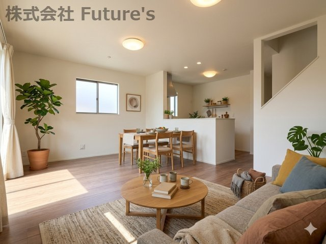 三郷市戸ケ崎　新築戸建　全4棟　C号棟の居間・リビング|同施工会社の参考写真にCGによる画像処理を行っています。家具、小物、カーテン等はイメージはCGです。