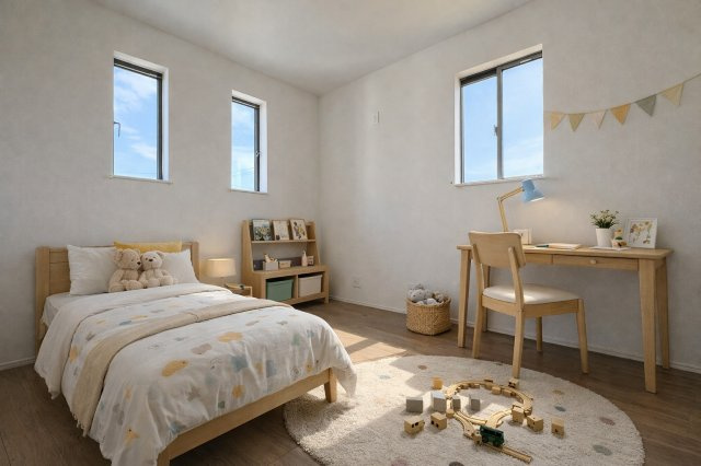 三郷市戸ケ崎　新築戸建　全4棟　C号棟の子供部屋|同施工会社の参考写真にCGによる画像処理を行っています。家具、小物、カーテン等はイメージはCGです。