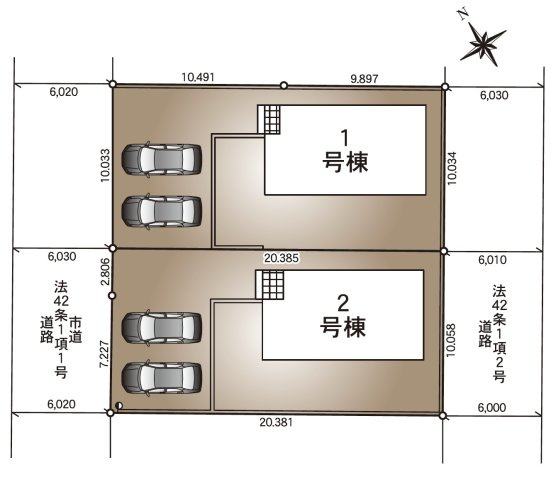 【Cradle garden】小山市城北 第11 全2棟の区画図