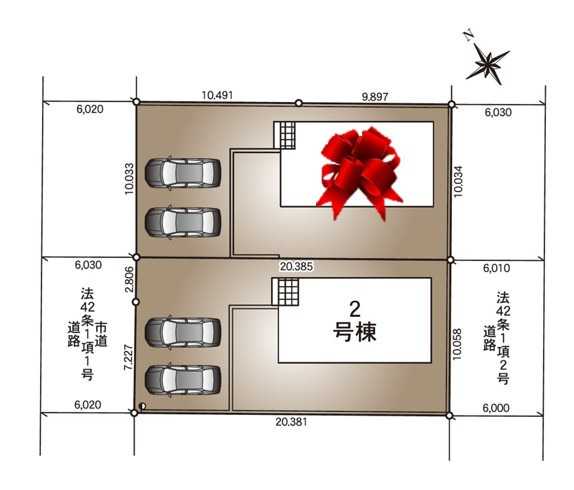 【Cradle garden】小山市城北 第11 全2棟の区画図|〇二方道路に面した開放的な邸宅〇