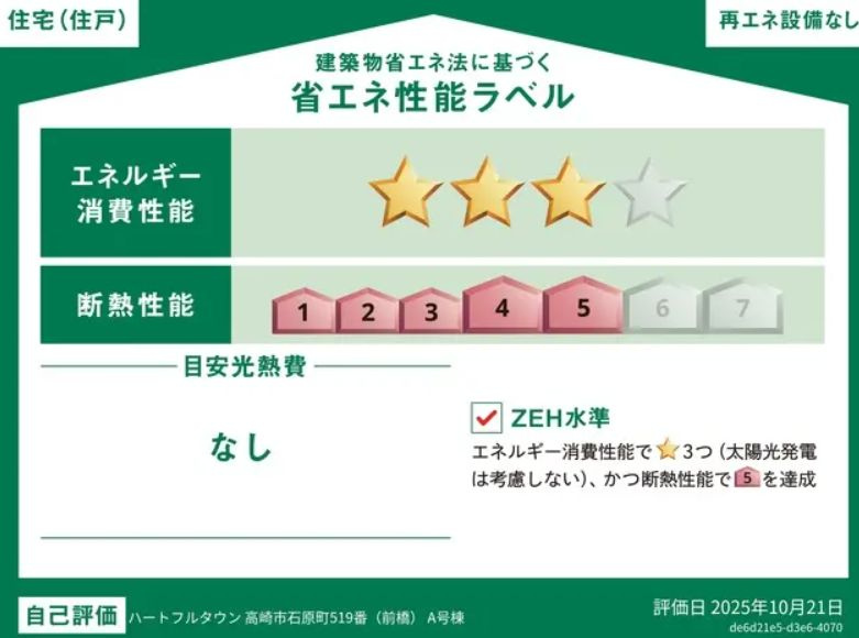 ハートフルタウン 高崎市石原町新築の省エネ性能ラベル