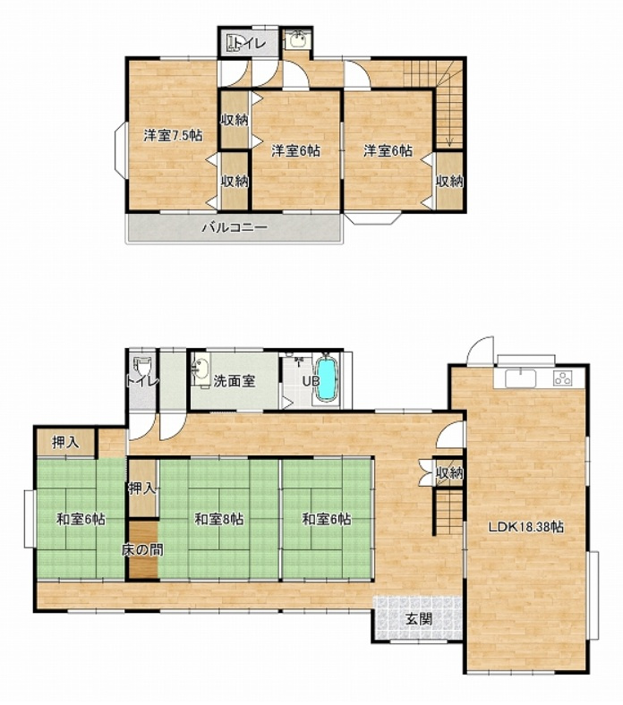 筑西市門井-9 リフォーム物件　の間取り|〇6LDK〇
広々LDK18.38帖！
内装リフォーム済みです♪