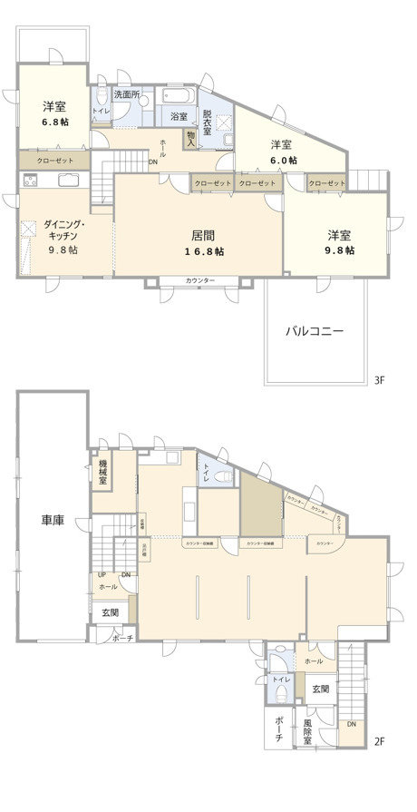 銭函2丁目　一戸建ての間取り|2F、3F間取り図。※手書き図面のため、現況を優先します。