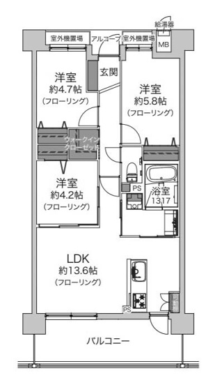【間取り】 | ジオ四条桂川ブライトコア | 専有面積64.11㎡