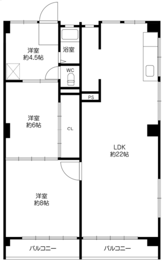 住吉パームスの間取り|南向き　陽当り・通風良好