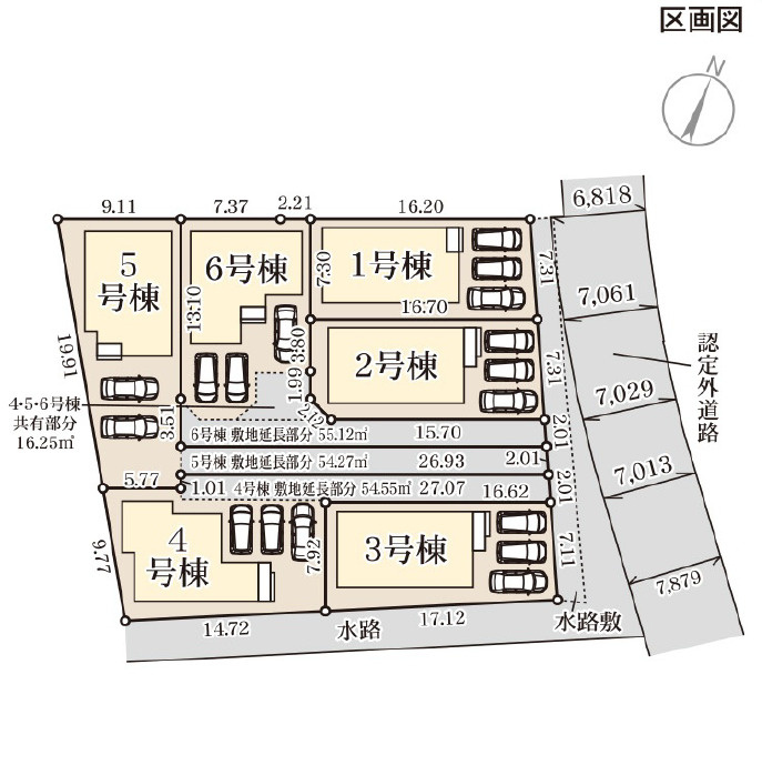 リーブルガーデン八重瀬町与座・２号棟の区画図|区画図／接道状況：東側7.07ｍ他