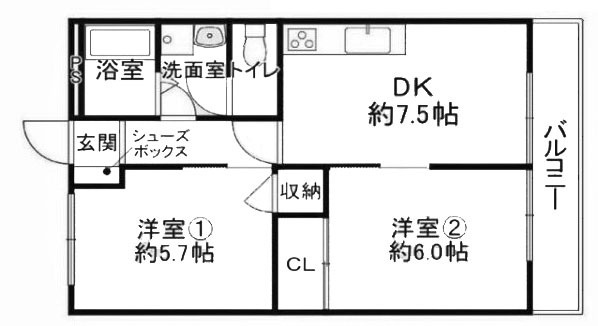 【間取り】 | シャトー桃山 | 専有面積42.40㎡