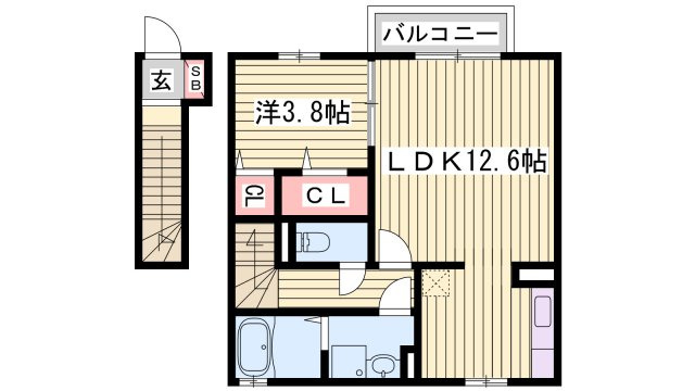 姫路市飾磨区山崎のハイツの間取り