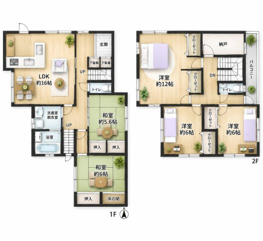 【間取り】 | 大野城市大城４丁目　中古一戸建☆仲介手数料無料☆ | ※本図に表示されている家具・家電・照明・インテリア・観葉植物等は、AIによる配置イメージです。実際には設置されておらず、売買対象にも含まれません。図面と現況が相違する場合は、現況を優先いたします。
