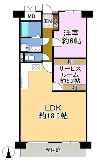 【間取り】 | 正起花園ハイツ | 【南向き☆2LDK】令和5年6月：室内水廻り設備新調を含む全面リフォーム履歴あり☆LDK広々約18.5帖！エアコン2台付き☆（1台はウィンドウタイプ）バス追炊機能・モニターホン完備☆クリーニング済み☆