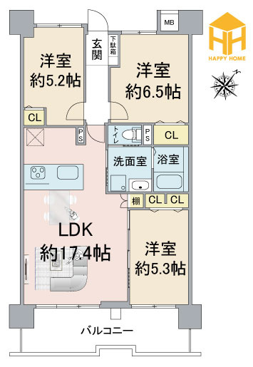 武庫川樹のまち第一第16号棟の間取り|※現況と図面が異なる場合現況を優先いたします。
