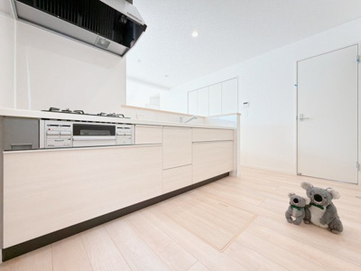 【キッチン】 | 高崎市吉井町下長根　平屋　新築住宅 | 汚れがつきにくく清潔感を保つガラストップガスコンロ。片面焼きグリルでお魚などもよりおいしく焼くことができ料理の幅も広がり、家族との食事も楽しくなる。