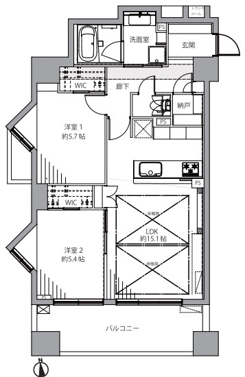 ライオンズガーデン門前仲町冬木の間取り