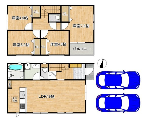 １号棟の間取り|（２号棟）物件価格3980万円、建物面積95.64㎡！
ＬＤＫ約１９帖！ゆとりあるリビングに家族の時間も増えますね！