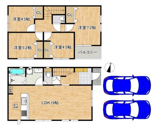 【間取り】 | １号棟 | （２号棟）物件価格3980万円、建物面積95.64㎡！
ＬＤＫ約１９帖！ゆとりあるリビングに家族の時間も増えますね！