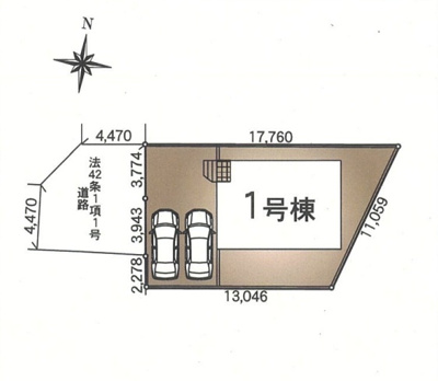 【区画図】 | 前橋市下新田町　新築住宅 | 敷地全体の配置がひと目でわかる図面です！お車2台を並列でゆったりと駐車できるスペースが前面にしっかりと確保されています♪南側にはお庭スペースもございますので、ガーデニングなども楽しめそうですね！