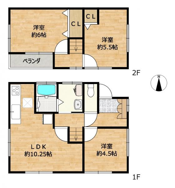 宇都宮市江曽島町　３ＬＤＫ　中古住宅の間取り