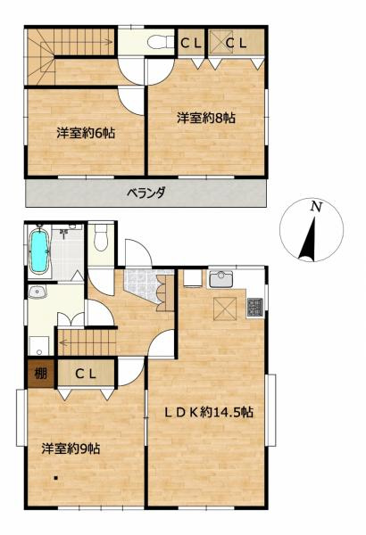 宇都宮市砥上町　３ＬＤＫ　中古住宅の間取り