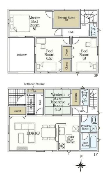クレイドルガーデン今泉 ／新築一戸建の間取り|■広々したリビング１６帖・４ＬＤＫの間取り！大容量の収納など、ご家族のお住まいにピッタリです！