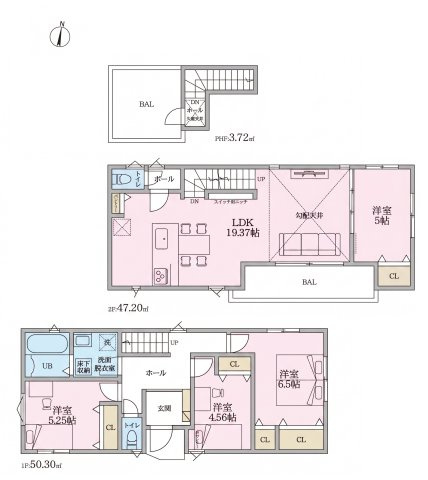 新築戸建全3棟　富士塚2丁目　2号棟の間取り