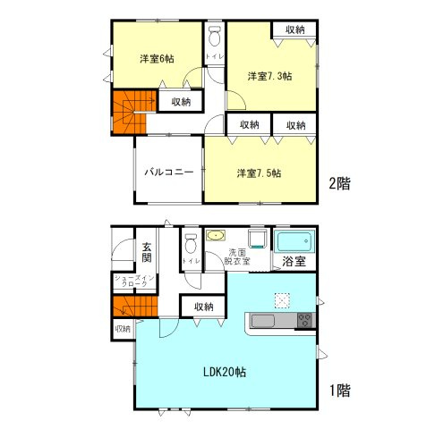 【間取り】 | リーブルガーデン.S前橋市小相木町第6ー① | モダンな洋室仕様の全居室6帖以上！
明るい3LDKの間取り！