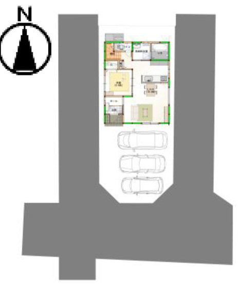 【間取り】 | 東大阪市大蓮南1丁目 | 駐車スペース3台分！三方道路！2階建て♪【全洋室4LDK】エコなZEH仕様！太陽光発電システム6.6kw搭載☆耐震構造☆（耐震等級3相当）オール電化住宅☆