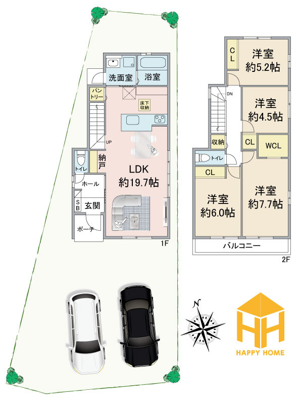 テラシエ食満3丁目新築一戸建て│4LDK+駐車並列2台可の間取り|※現況と図面が異なる場合現況を優先いたします。