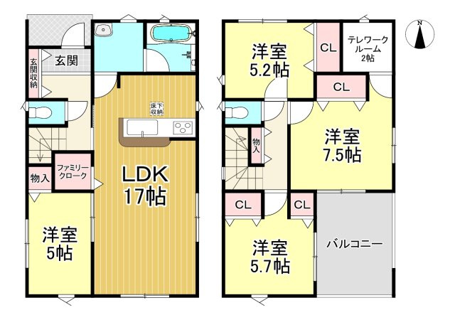 常滑市保示町2丁目　全2棟　2号棟の間取り|4LDK+テレワークルーム+ファミリークローク☆