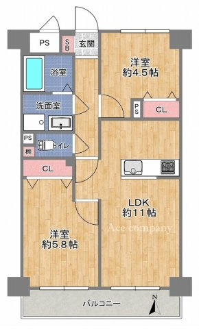 【間取り】 | 進和グレーシィハイツ平野 | 【室内水廻り設備一新！全面リフォーム済み☆南向きバルコニー☆】