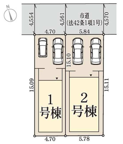【区画図】 | 東大阪市菱屋西1丁目　【1号棟/全2棟】 | 【全2棟】設計＆建設性能評価付き☆国が定めた「住宅性能表示制度」において7項目で一番良い等級を取得物件☆【耐震等級、耐風等級、劣化対策等級…等】地盤サポートシステム20年保証☆