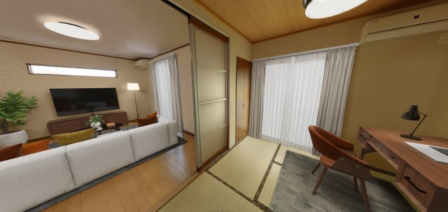 姫路市西庄の和室|【和室】
来客の際には客間として、普段はお子さまの遊び場やお昼寝スペースとしても活用できます。※CG加工された画像のため実際とは異なる場合がございます。