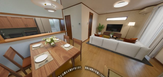 姫路市西庄の居間・リビング|【LDK】
ご家族が集うLDKは約19.4帖とゆとりある広さ。複数の窓からあたたかな陽光が注ぐ明るい空間で、団らんのひとときを過ごせます。※CG加工された画像のため実際とは異なる場合がございます。