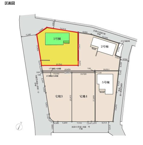 新築　藤岡市下戸塚　Livele Garden.S　1号棟の区画図|1号棟　区画図　北側接道幅員約3ｍ　西側接道幅員約7.2ｍ
