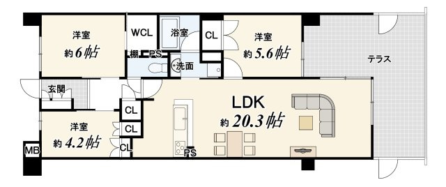 【ReDream】イニシア桂大橋の間取り|3LDK、価格3899万円、専有面積77.24m2