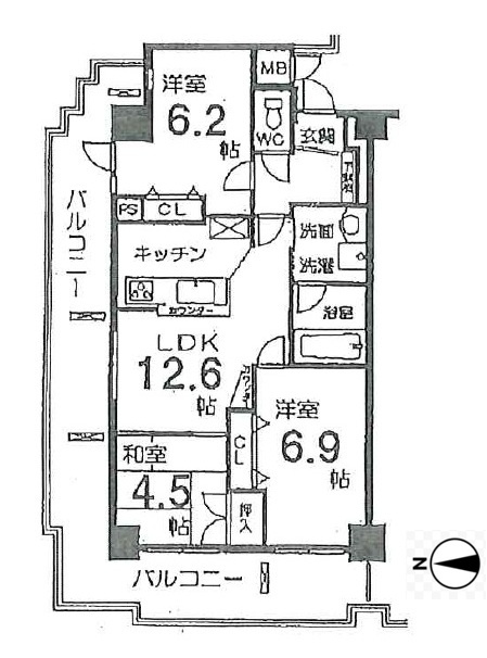 信開ガーデンコート西大路の間取り|3LDK、価格2680万円、専有面積66.65㎡、バルコニー面積26.81㎡