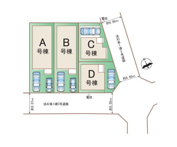 春日市春日原東町4丁目第1-4棟(D号棟)の区画図|配置図（D号棟）