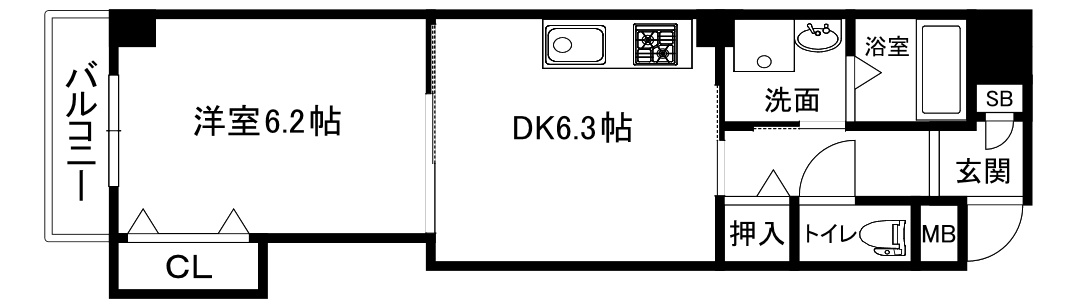 大阪市中央区瓦屋町１丁目の賃貸マンションの間取り
