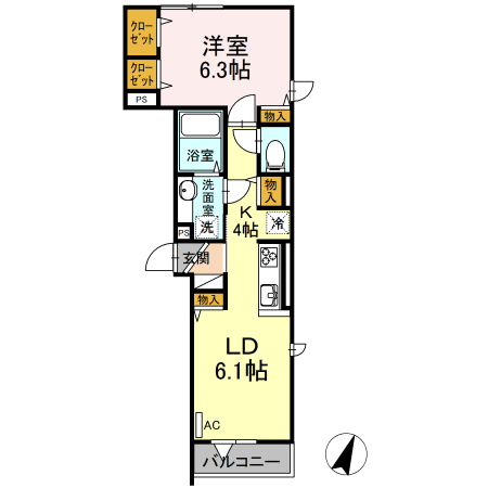 カーサ　フィオーレ小竹町の間取り
