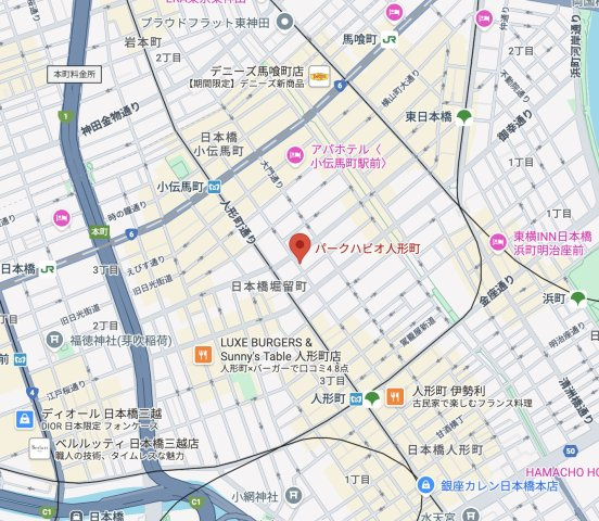 中央区日本橋堀留町２丁目の賃貸マンションの地図