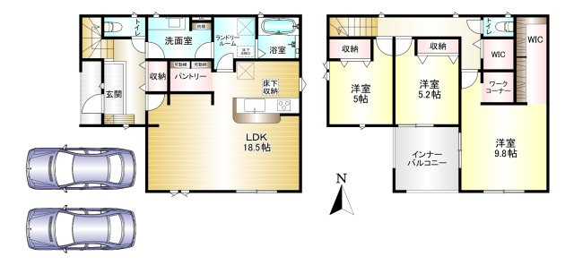 奈良市東九条町22期の間取り|3LDK　土地面積：134.34㎡　建物面積：115.51㎡　駐車スペース2台