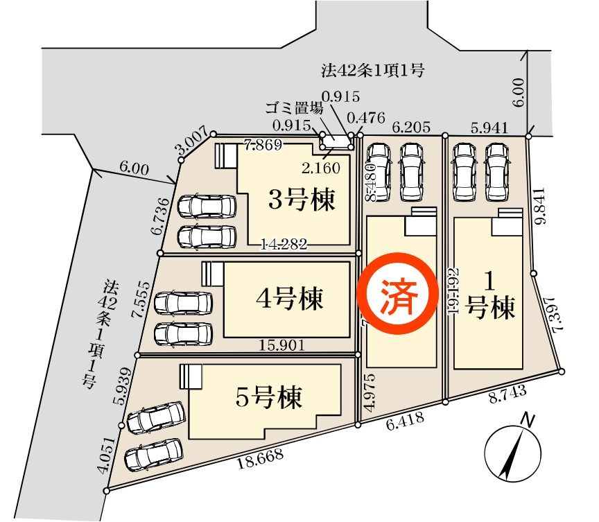 八潮市　八潮7丁目　新築戸建　全5棟の区画図|区画図です