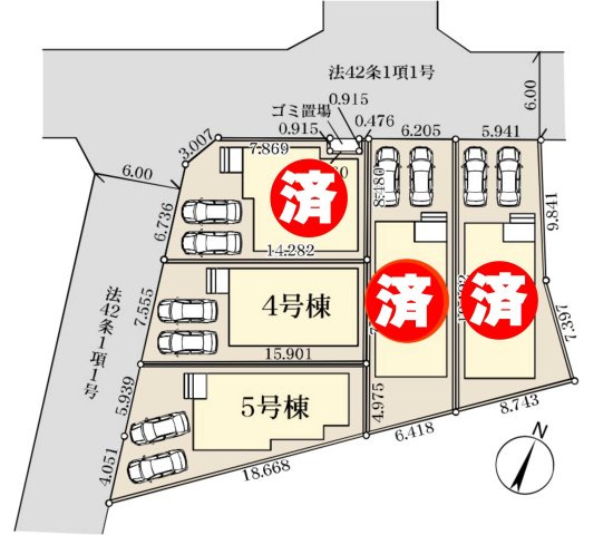 八潮市　八潮7丁目　新築戸建　全5棟の区画図|区画図です