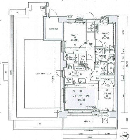アンビシャス小岩の間取り|62.46㎡+ルーフバルコニー36.98㎡+バルコニー10.80㎡