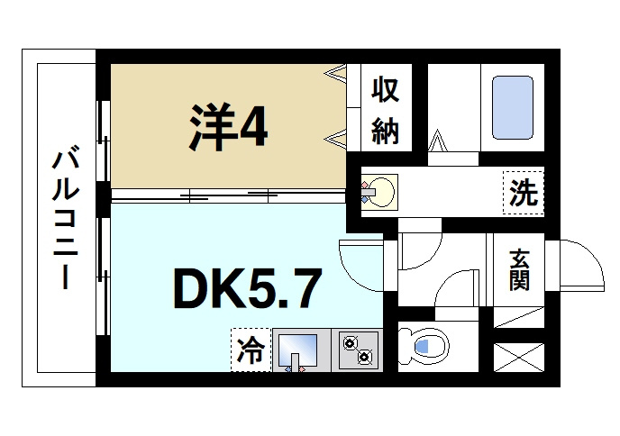ジーメゾン奈良大森カルムの間取り|1DKの間取りです